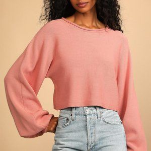 NWOT Lulus Always Vibrant Blush Pink Balloon Sleeve Cropped Sweater size S